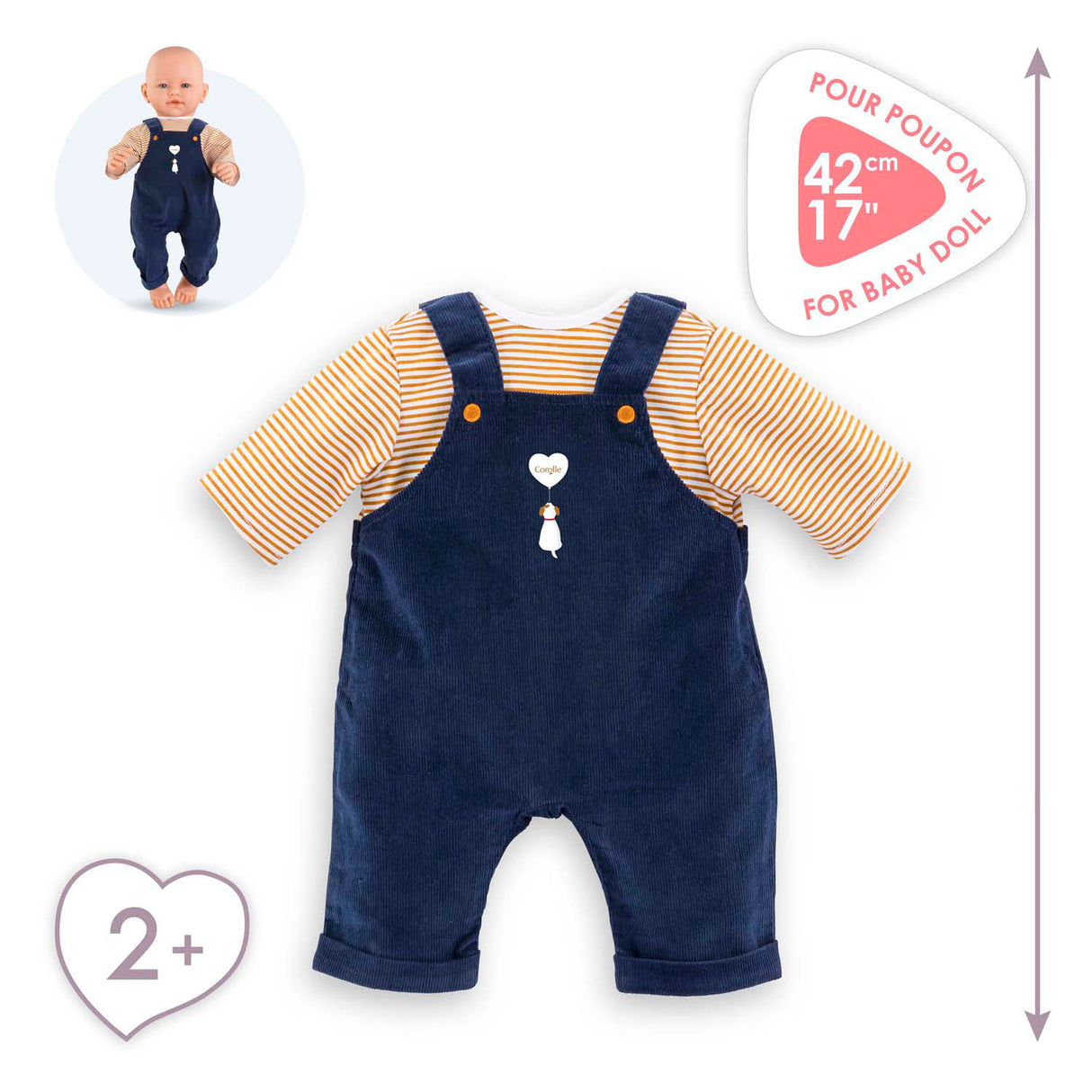 Corolle-T-Shirt und marineblauer Overall für Babypuppe, 42 cm