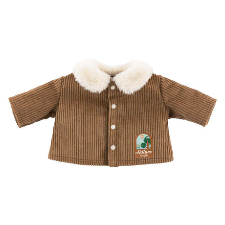 Jacke für Corolle-Puppe, Samt, kleiner Entdecker, 36 cm, braunes Fleece, natürlicher Druck.