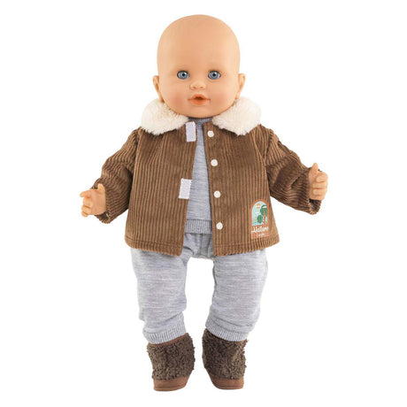Jacke für Corolle-Puppe, Samt, kleiner Entdecker, 36 cm, braunes Fleece, natürlicher Druck.