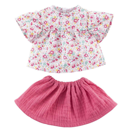 Corolle Puppenkleidungsset mit geblümter Bluse und Rock, 36-cm-Puppenzubehör.