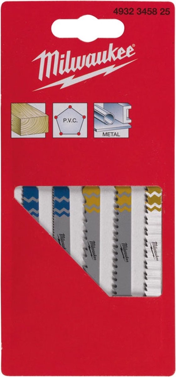 Milwaukee 4932345825 5-teiliges Profi-Set Stichsägeblatt-Set – Holz, Metall, Kunststoff