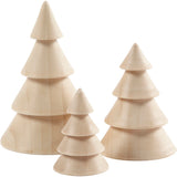 Creativ Company Weihnachtsbäume aus Holz, H: 5+7,5+10 cm, T 3,5+5,4+6,7 cm, 3 Stück 1 Karton