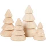 Creativ Company Weihnachtsbäume aus Holz, H: 3,3+4,3+5,3+6,3 cm, T 2,3+3+3,2+4 cm, 4 Stück 1 Karton