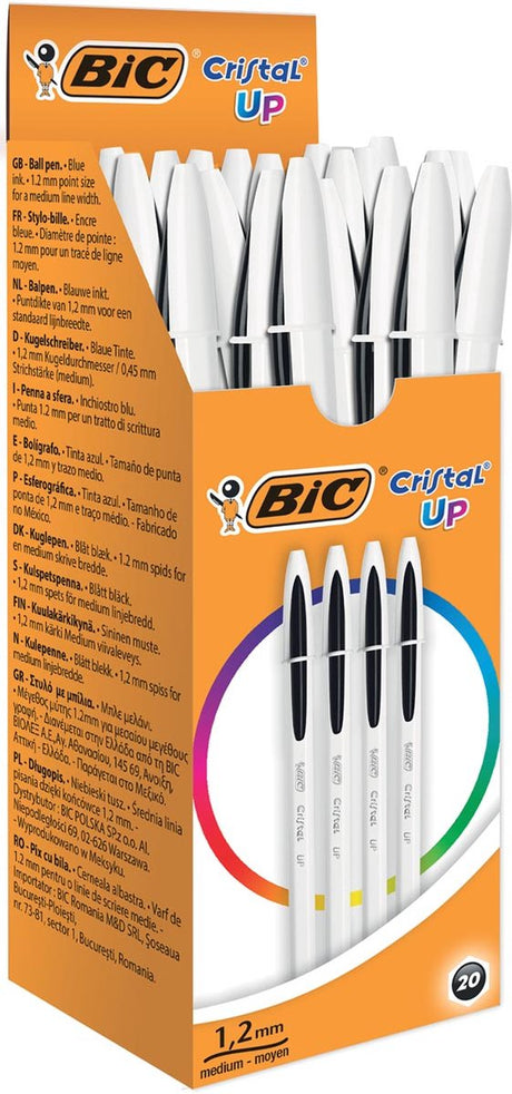 Bic Cristal Up Kugelschreiber – Schwarz – Schachtel mit 20 Stück – mittlere Spitze 1,2 mm