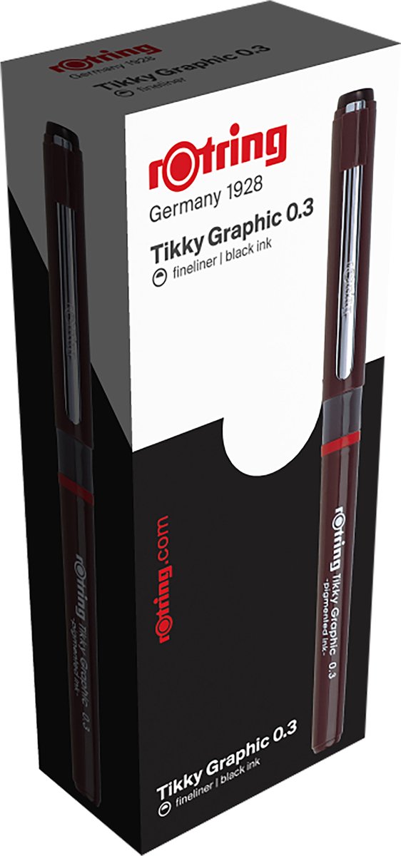 Rotring Tikky Graphic Fineliner | schwarze Tinte | 0,3 mm | 12 Stück