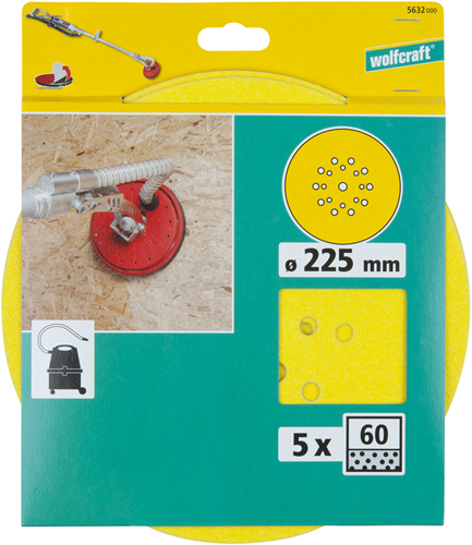 Wolfcraft Haftschleifscheiben | Korund | k60 | ø225mm | 5 Stück - 5632000