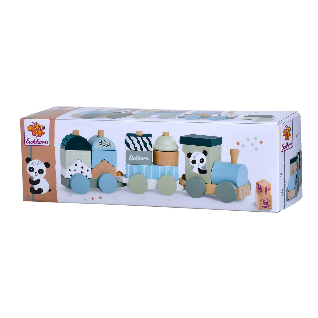 Eichhorn Wooden Block Train Panda, 16dlg.