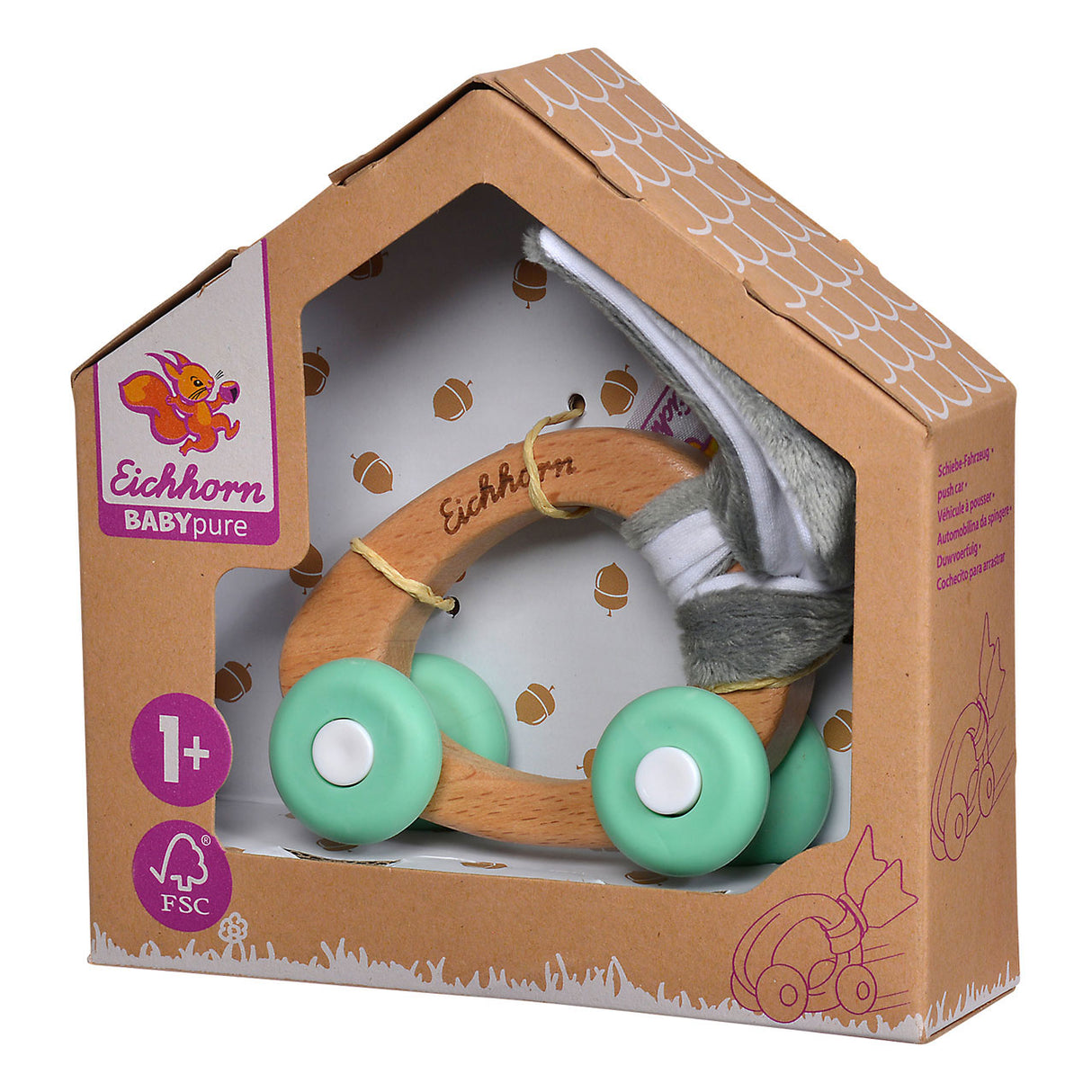 Eichhorn Baby-Holzauto mit Plüsch