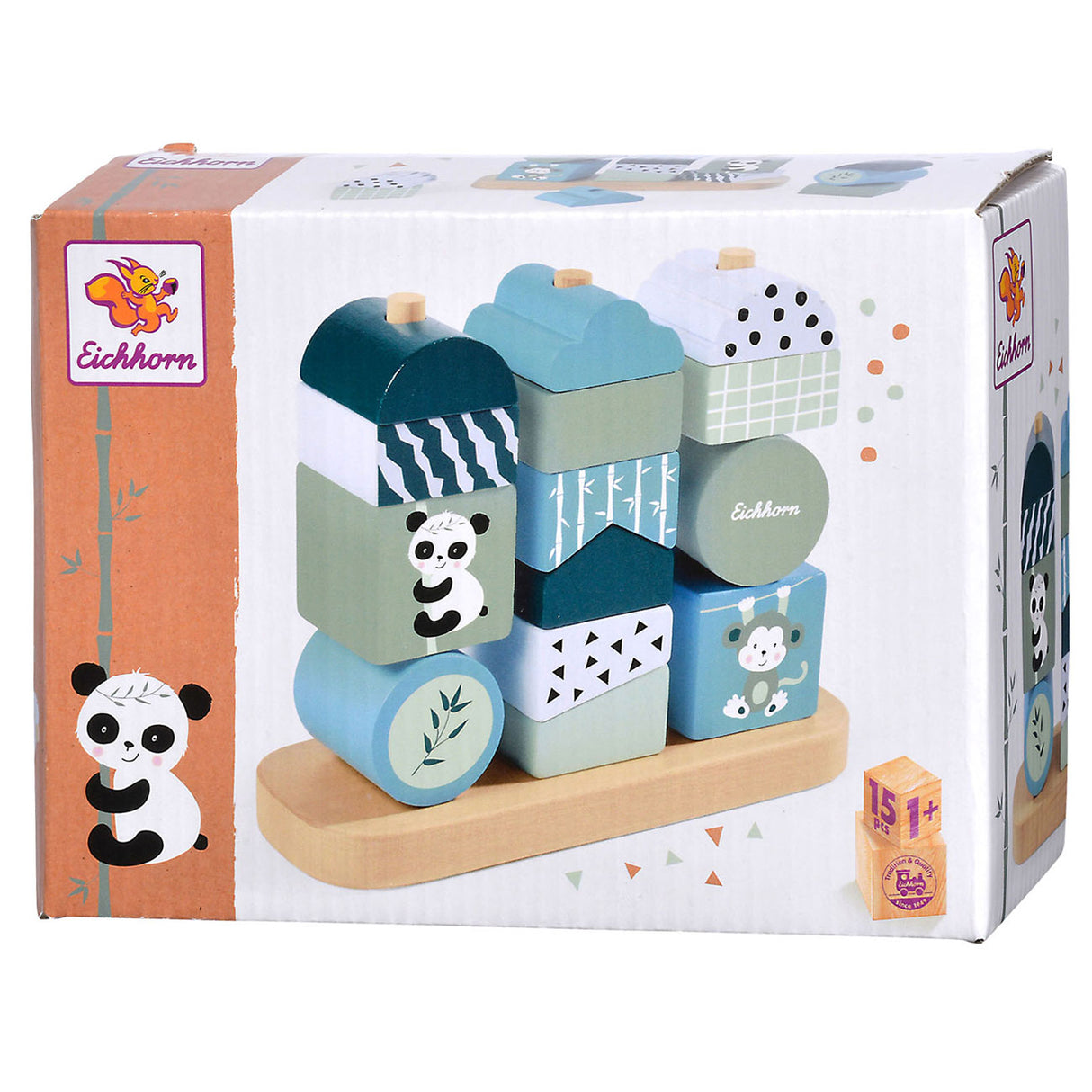 Eichhorn Holz-Stapelpuzzle Panda, 15 Teile.