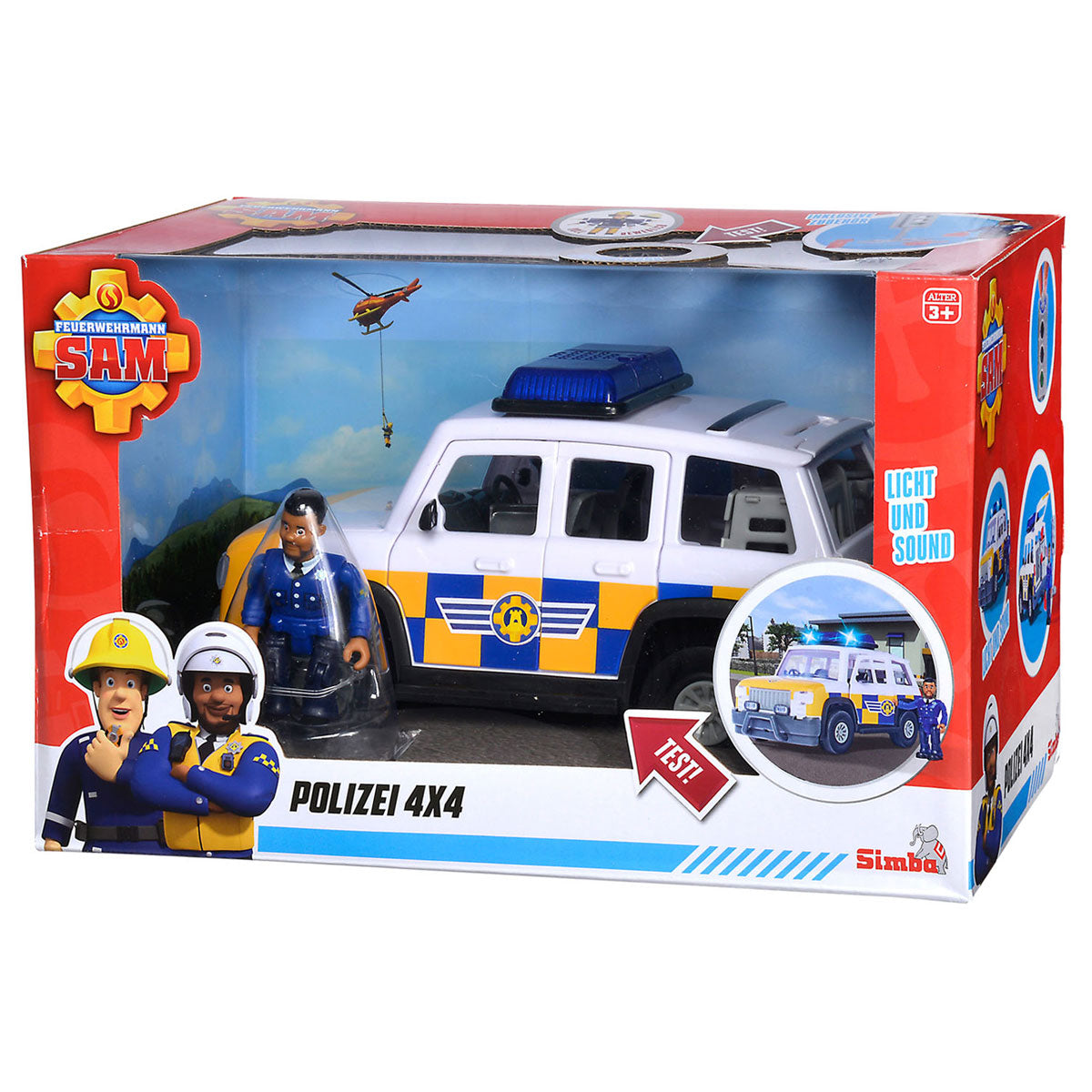 Simba Feuerwehrmann Sam Polizeiauto mit Spielzeugfigur