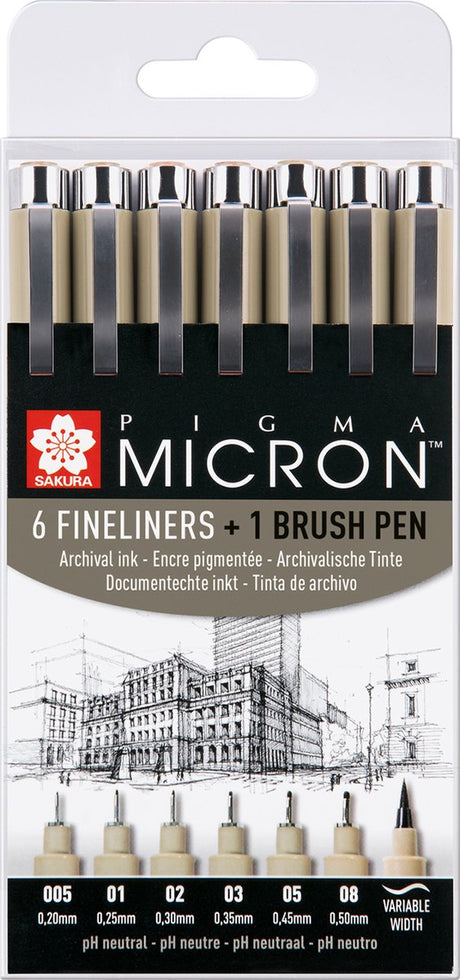 Sakura Pigma Micron Set mit 6 Finelinern und 1 Pigma-Pinsel