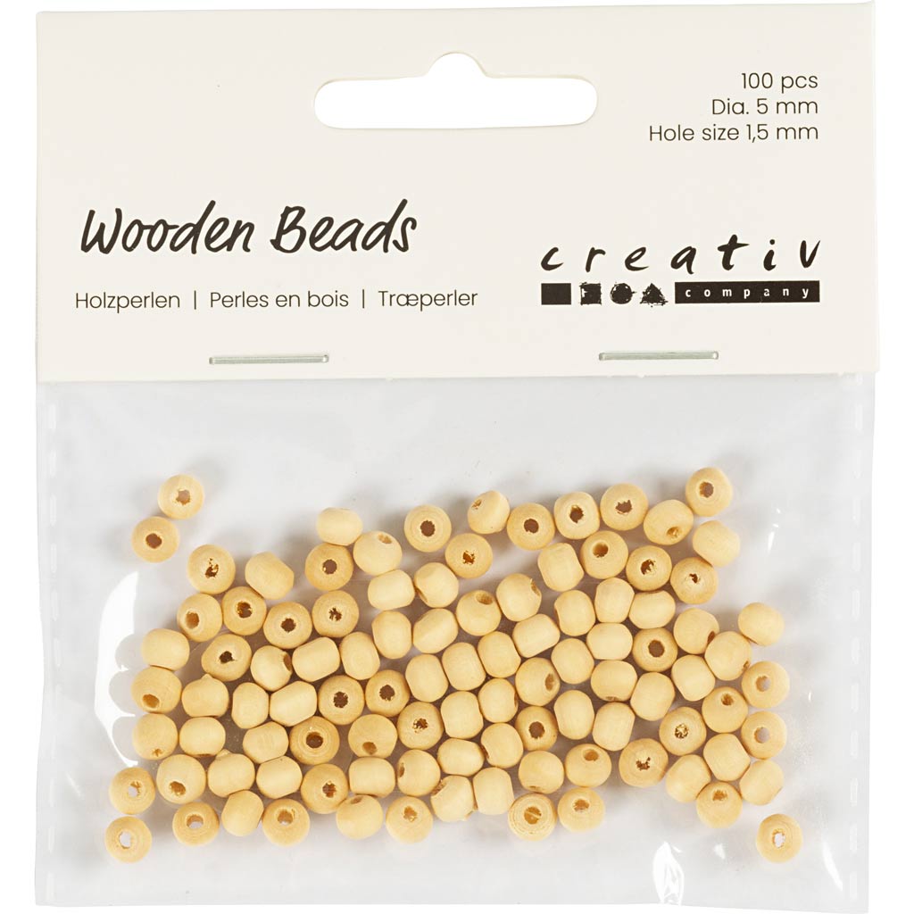 Creativ Company Holzperle, D 5 mm, Lochgröße 1,5 mm, 100 Stück 1 Box