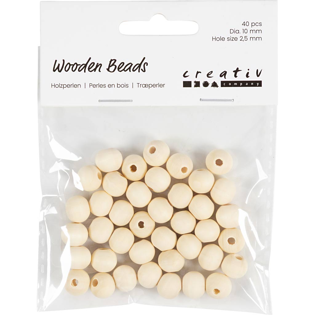 Creativ Company Holzperle, D 10 mm, Lochgröße 2,5 mm, 40 Stück 1 Box