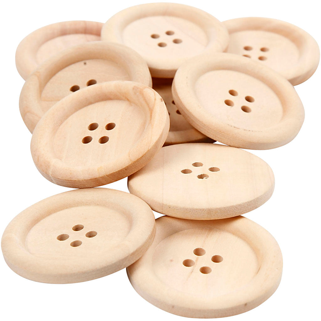 Creativ Company Holzknöpfe, D 35 mm, Lochgröße 2 mm, 4 Löcher, 10 Stück 1 Box