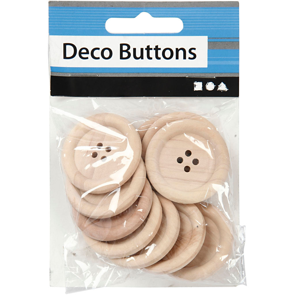 Creativ Company Holzknöpfe, D 35 mm, Lochgröße 2 mm, 4 Löcher, 10 Stück 1 Box