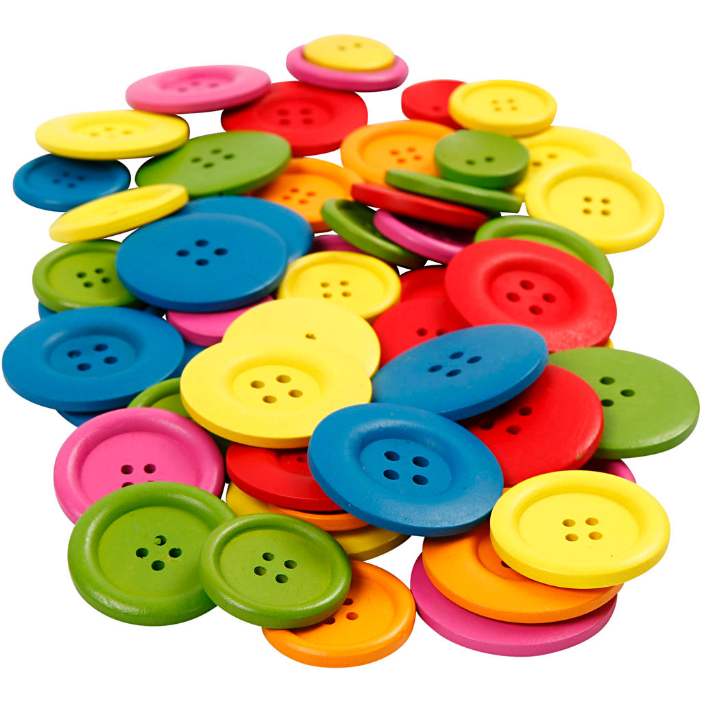 Creativ Company Holzknöpfe, D 25-40 mm, 2-4 Löcher, verschiedene Farben, 144 Stück 1 Box
