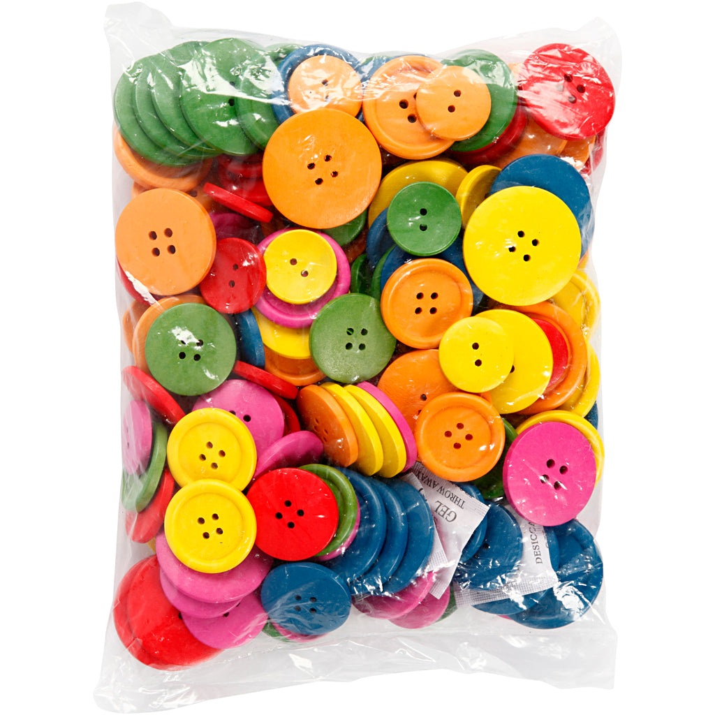 Creativ Company Holzknöpfe, D 25-40 mm, 2-4 Löcher, verschiedene Farben, 144 Stück 1 Box