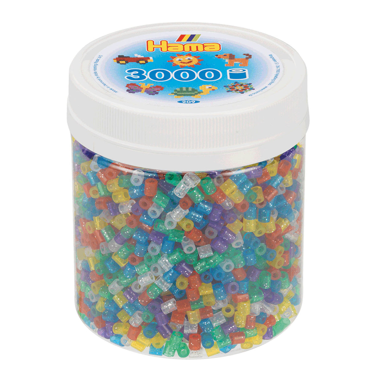 Hama Midi-Bügelperlen im Glas – Glitzer-Mix (54), 3000 Stück.