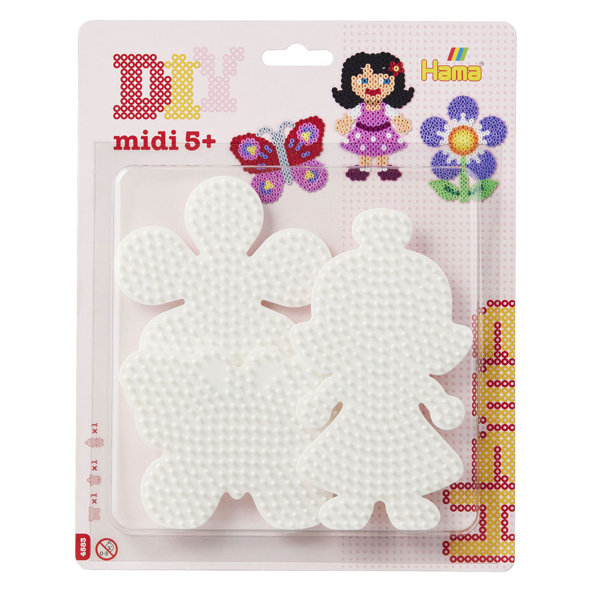 Hama iron bead plates butterfly, flower, girl