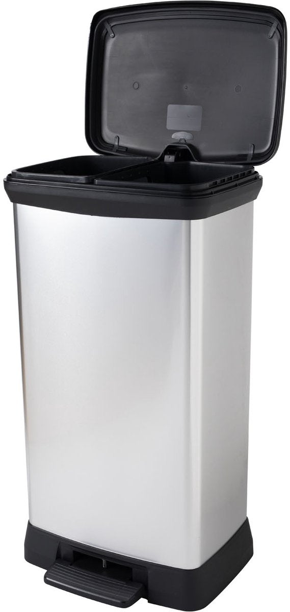 Curver decobin duo waste bin - 23l+23l - rectangular - metallic