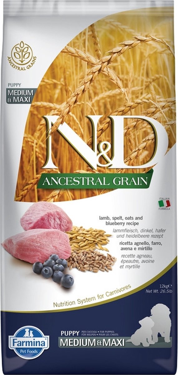 Farmina n d Ancestral Grain – Hundefutter Medium Maxi – Lamm – Dinkel – 12 kg