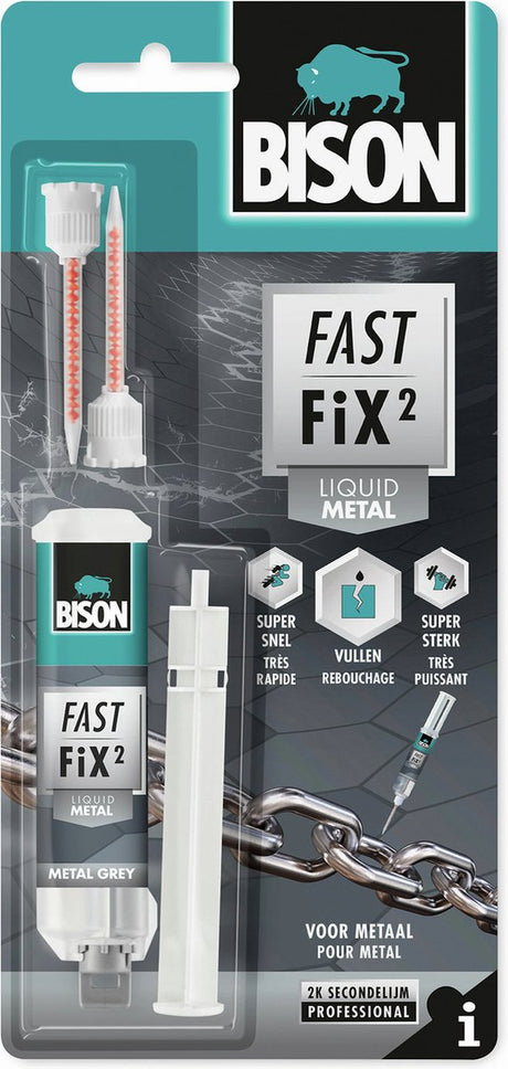 Bison fast fix² Flüssigmetall 10 g, 2-Komponenten-Kleber, Metall, Reparatur, Füllvermögen bis 5 mm