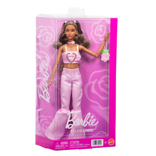 Barbie im Deluxe-Stil – rosa Jeans-Crop-Top und braunes Haar – Modepuppe
