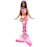 Barbie Flower Magic Meerjungfrau-Puppe – magische Blumen, die blühen – braun-rosa