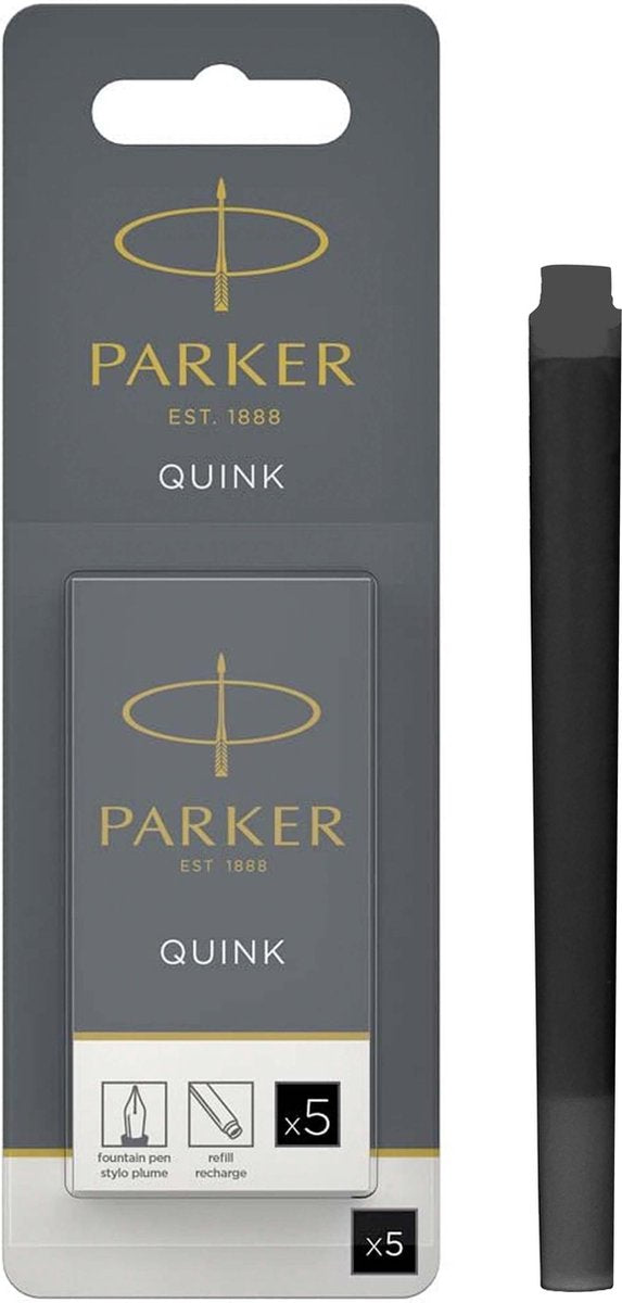 Parker lange Füllfederhalter-Tintenpatronen | schwarze Quink-Tinte | 5 Füllfederhalterpatronen (Blister)