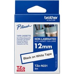 Labeltape brother tzen231 zwart op wit 8000 m
