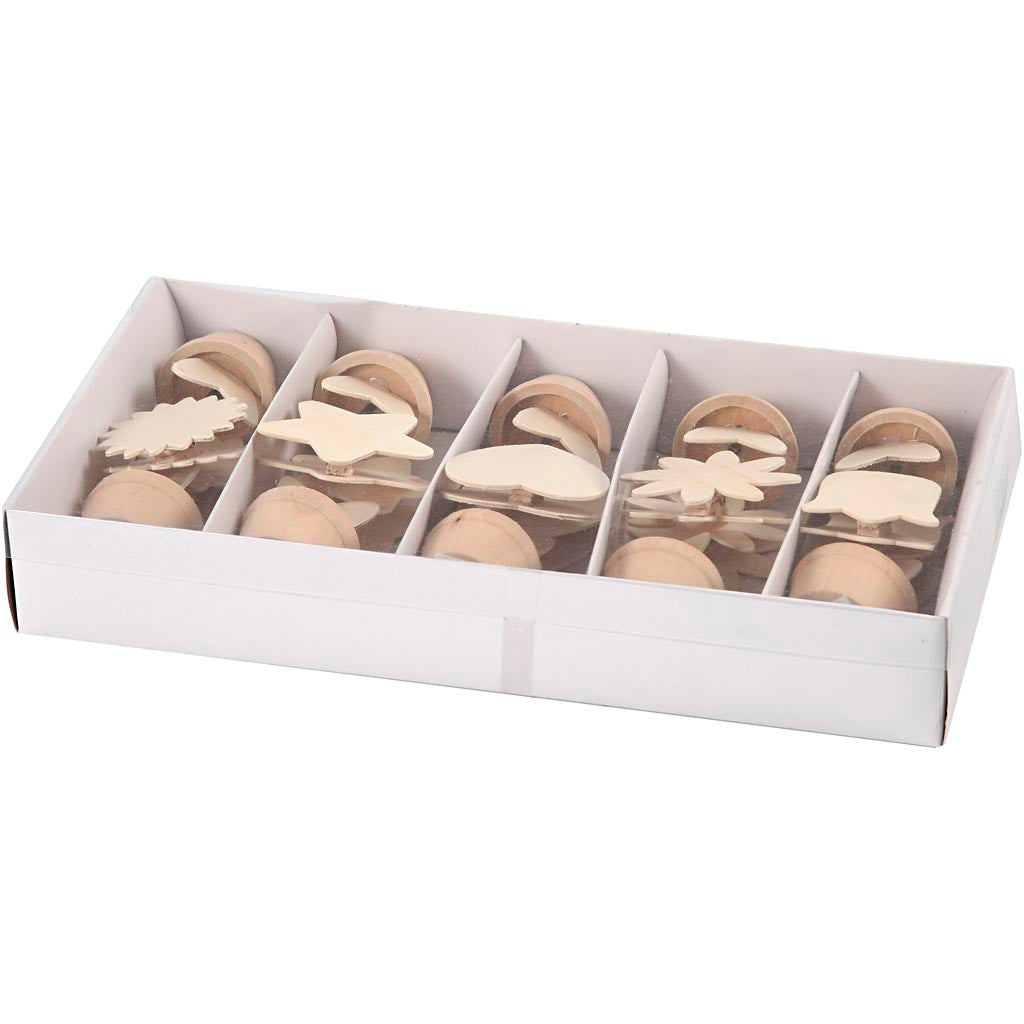 Creativ company decorate your wooden memo clip flower, 10pcs.