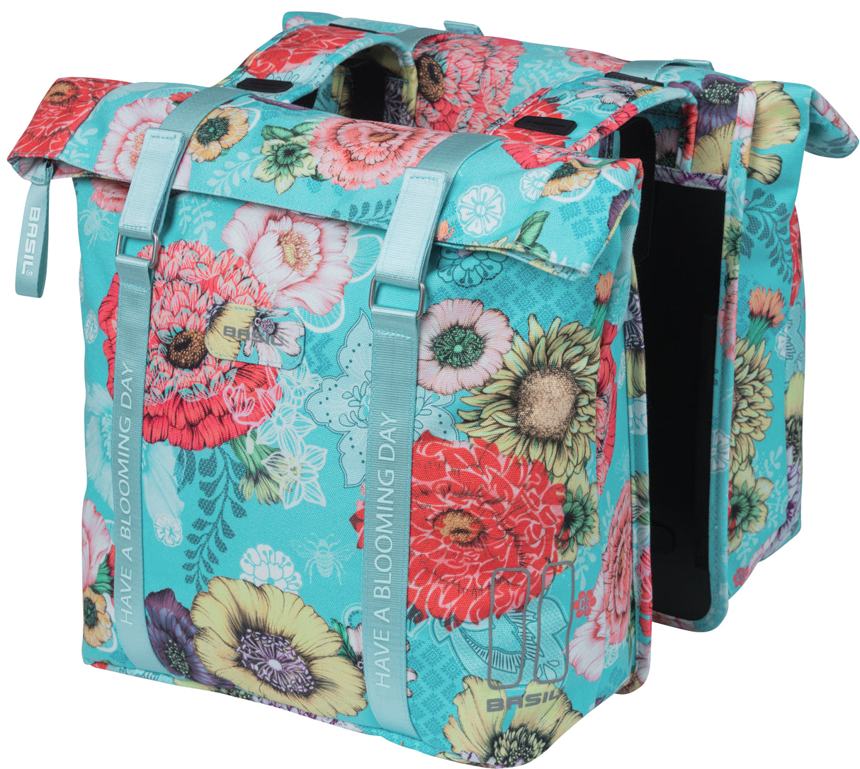 Basil Bloom Field Double Bicycle Sac - Animal étanche et recyclé - 28-35L - Bleu ciel