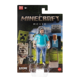 Minecraft Mattel, eine Film-Actionfigur Steve – 10 cm große Actionfigur mit zwei Taschen