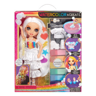Regenbogenhohes Aquarell schafft Modepuppe – braune Augen
