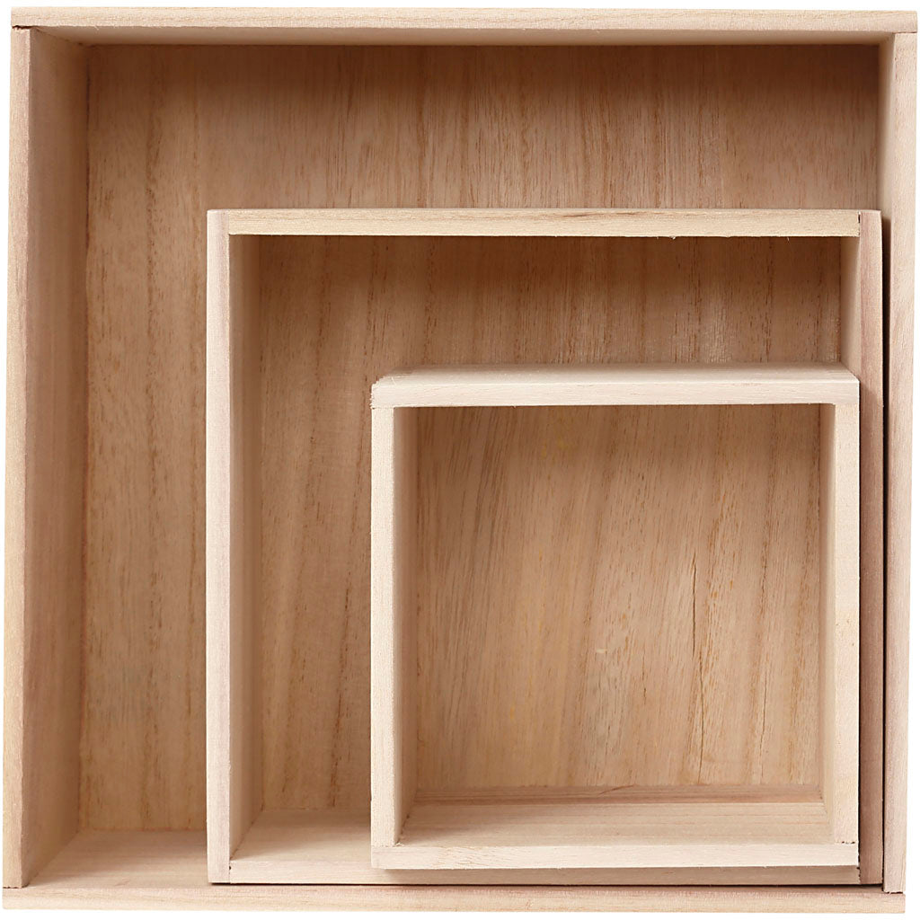 Creativ Company Showboxen, quadratisch, H: 15x15+21,5x21,5+28x28 cm, T: 12,5 cm, 3 Stück 1 Set