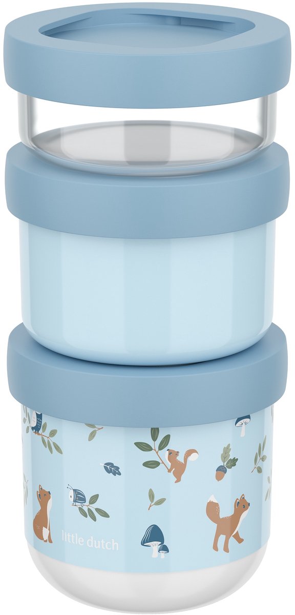 Mepal mio snackbox stack 3-delig little dutch - 550 ml - stapel zo veel als je nodig hebt - magnetron- en vaatwasmachinebestendig - forest friends