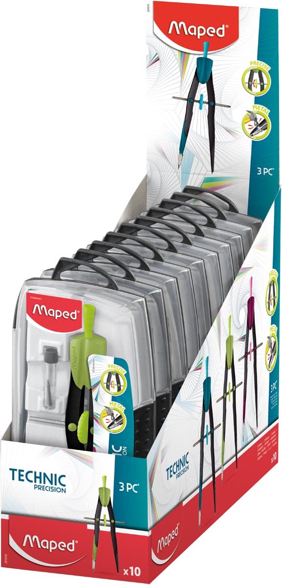 Maped Office Schnellverstellungs-Kompass-Präzisionsset, 3-teilig, farblich sortiert im Display