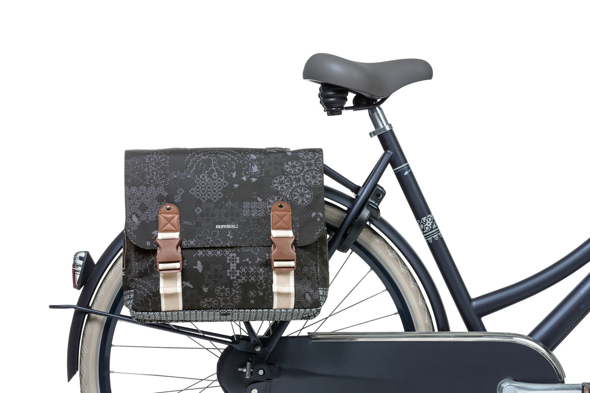 Basil Bohème Dubbele Fietstas - Zwart - 35L - Waterafstotend - Kunstleren Details