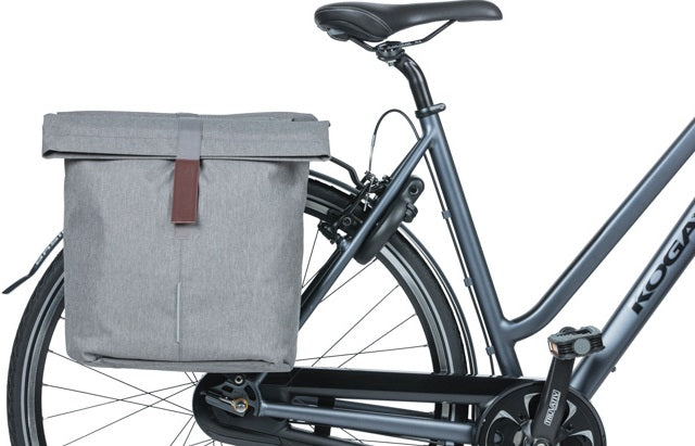 Basil City Double Bicycle Sac gris, hydrofuge, adapté aux vélos électriques, réfléchissant, 28-32L