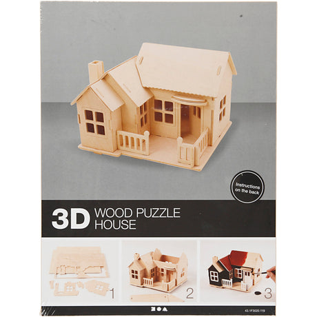 Creativ Company 3D-Holzbaukasten, Haus mit Terrasse, Maße 19x17,5x15, 1 Stück