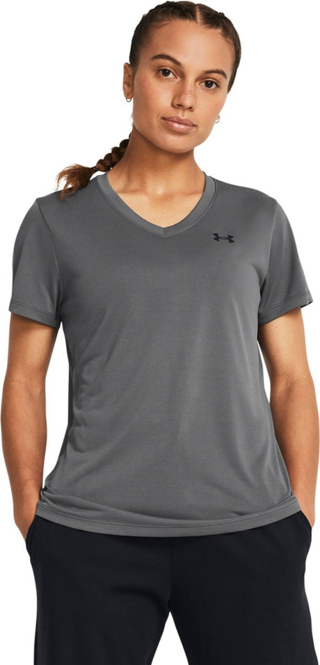 Under Armour Tech SSV – einfarbiges Damen-Sportshirt – Castlerock – Schwarz