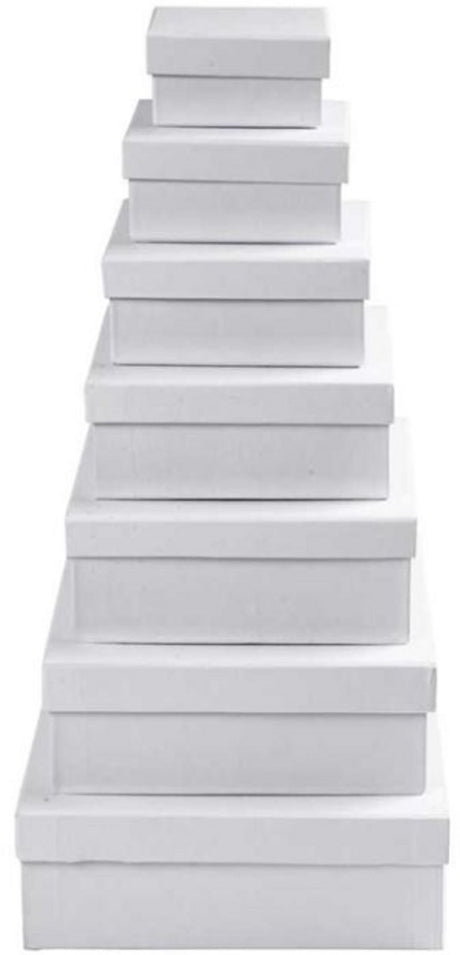 Creativ Company quadratische Boxen, H: 4,5+5+5,5+6+6,5+7+7,5 cm, Maße 9+11+13+15+17+19+21 cm, weiß, 7 Stück 1 Set