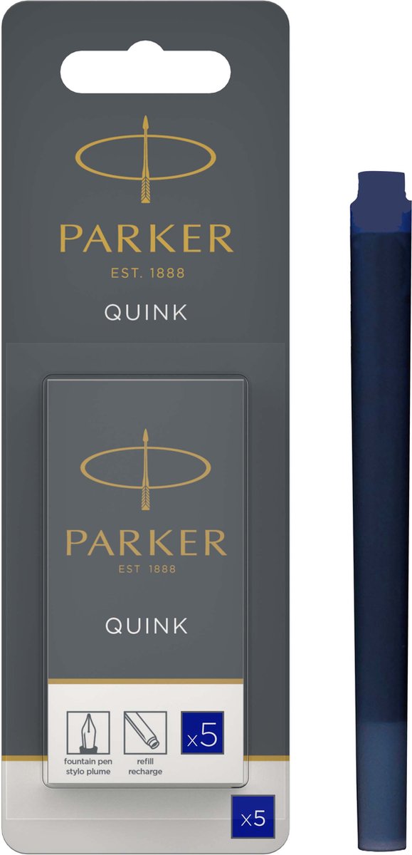 Parker lange Füllfederhalter-Tintenpatronen | blaue Quink-Tinte | 5 Füllfederhalterpatronen (Blister)