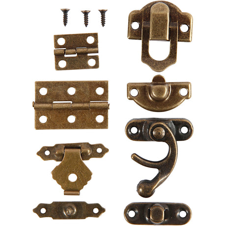 Creativ Company Minibeschläge, Maße 16x19-19x29,5 mm, Antikgold, 15er Set 1 Box