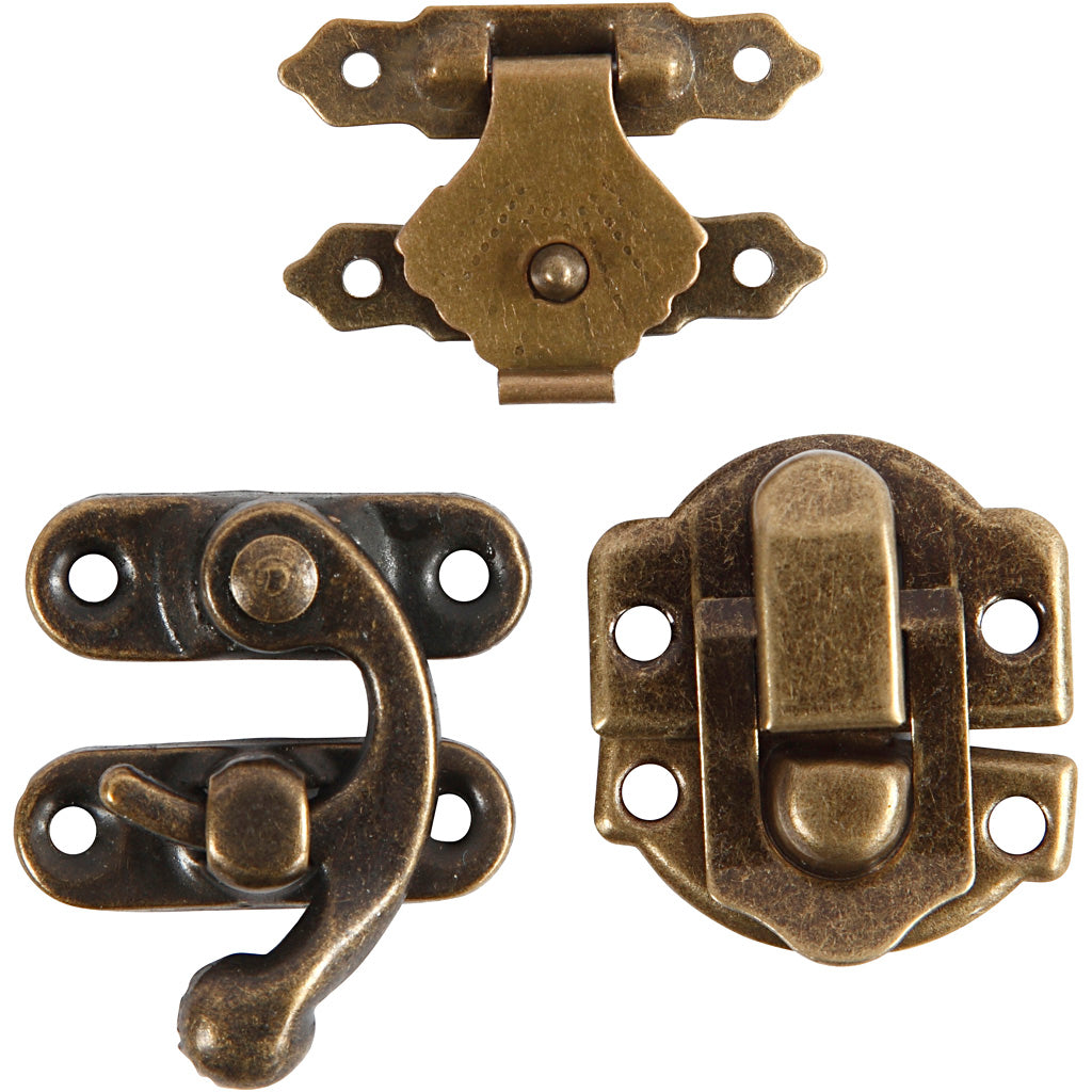 Creativ Company Minibeschläge, Maße 16x19-19x29,5 mm, Antikgold, 15er Set 1 Box
