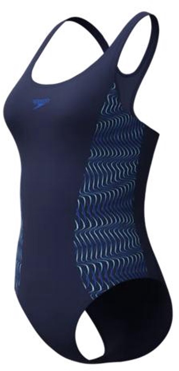 Speedo placement medalist 1 piece dames sportbadpak - badpak dames met stretch - vormvast zwempak dames - sportbadpak dames met medalist-rug - marine blauw - 44