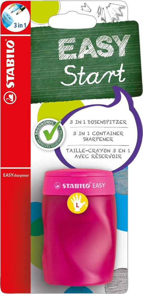 Stabilo Easysharpener – ergonomischer 3-in-1-Bleistiftspitzer – Linkshänder – Pink – für alle Bleistifte geeignet
