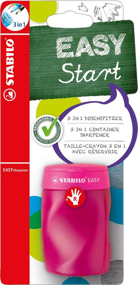 Stabilo easysharpener – ergonomischer 3-in-1-Bleistiftspitzer – Rechtshänder – Pink – für alle Bleistifte geeignet