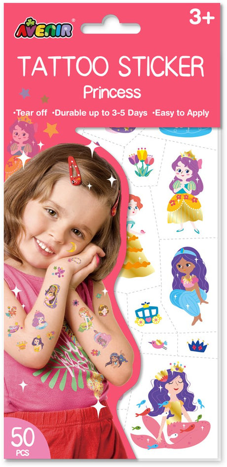 Avenir Tattoo-Aufkleber – Prinzessin – 50 Stück – hält 3 bis 5 Tage – 3 Jahre