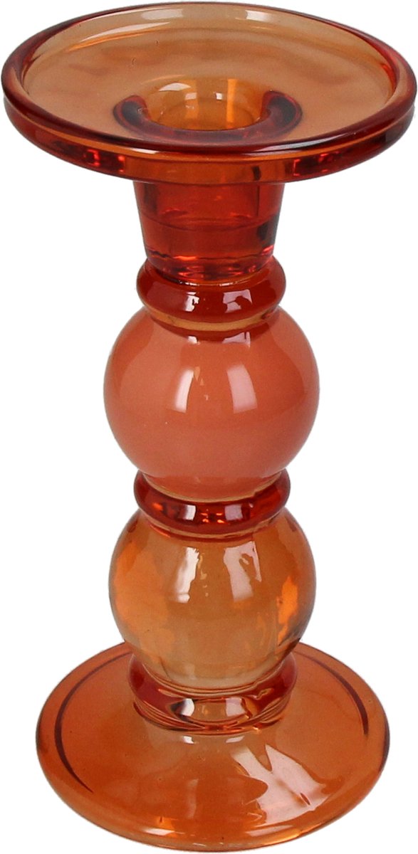Hd collection kaarsenhouder glas oranje 9x9x17,5cm